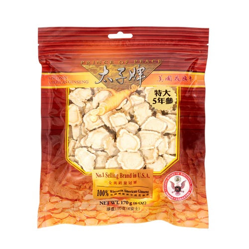 Prince of Peace American Wisconsin Ginseng 5-Year Slices, Natural Ginseng Supplement, 6 oz Bag
