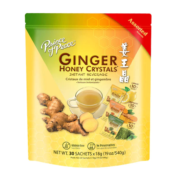 Instant Ginger Honey Crystals, Assorted Flavors (Lemon, Turmeric & Matcha), 30 Sachets - Prince of Peace