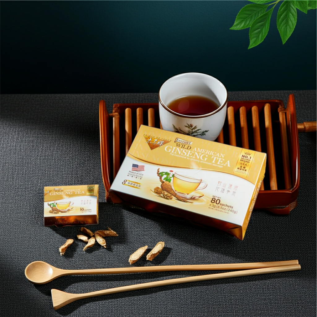 GinGinGood American Ginseng Wild Root Tea, 80 Sachets in Gift Box – Natural Energy & Wellness