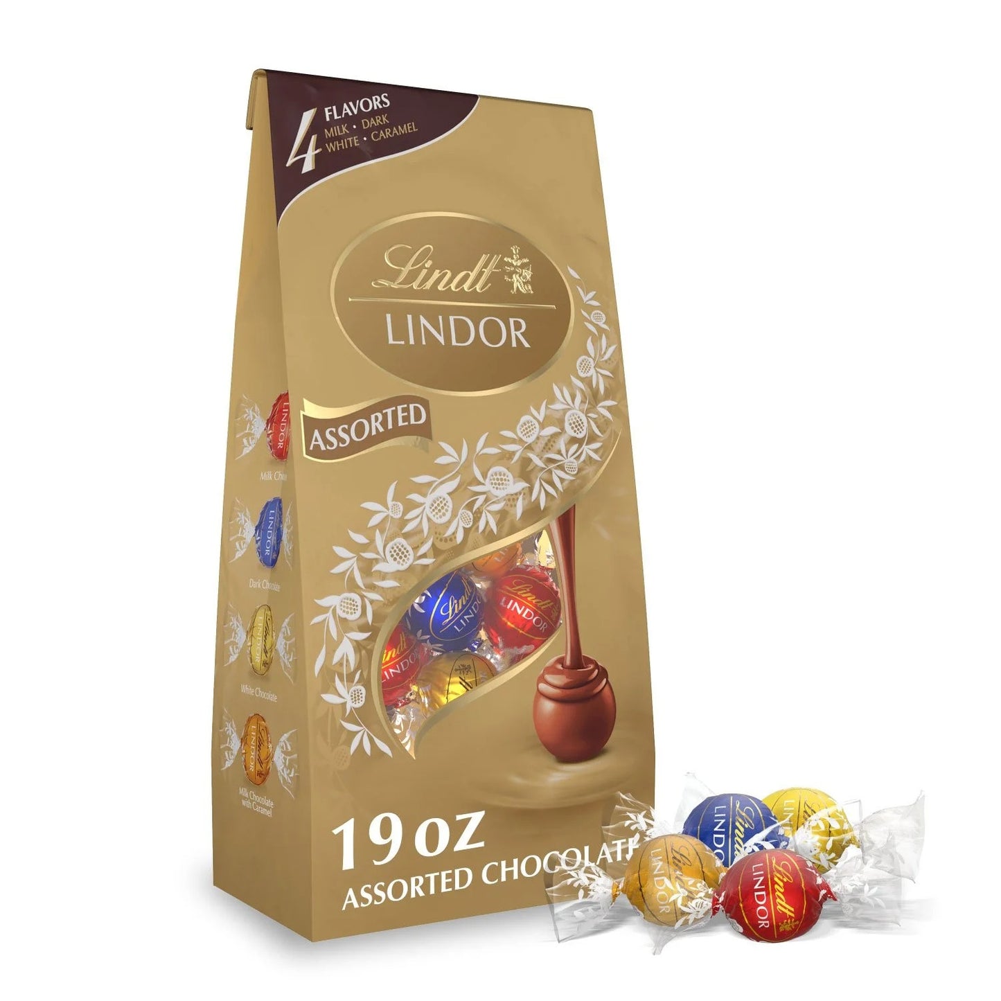 GinGinGood 4 Flavors Chocolate Truffles Assortment, Authentic Lindt Lindor Candy Gift Bag (19 oz) – Short Shelf Life Deal
