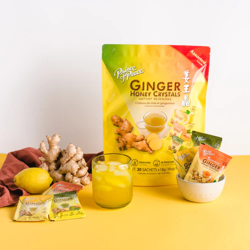 Instant Ginger Honey Crystals, Assorted Flavors (Lemon, Turmeric & Matcha), 30 Sachets - Prince of Peace