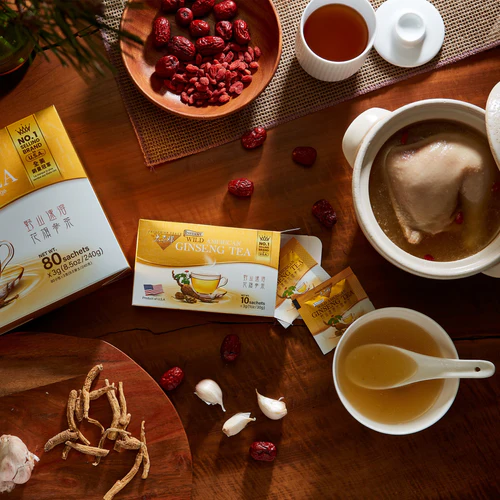 GinGinGood American Ginseng Wild Root Tea, 80 Sachets in Gift Box – Natural Energy & Wellness