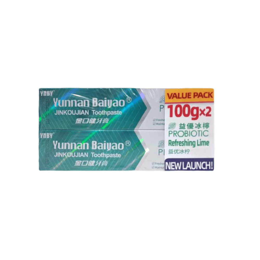 Yunnan Baiyao JinKouJian Toothpaste 100g x2 - Refreshing Lime & Fresh Mint Twin Pack