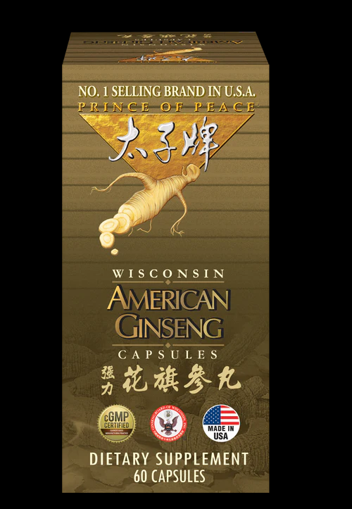 Prince of Peace American Wisconsin Ginseng Capsules – 60 Capsules, 500mg Each, 100% Pure & Authentic, Boosts Energy & Vitality