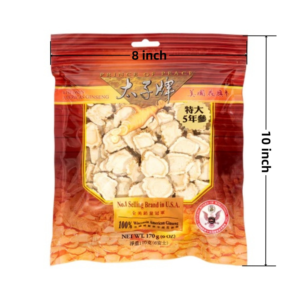 Prince of Peace American Wisconsin Ginseng 5-Year Slices, Natural Ginseng Supplement, 6 oz Bag