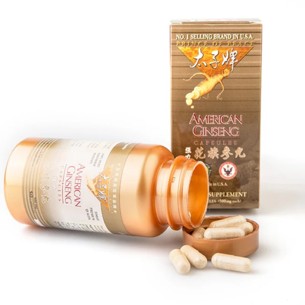 American Wisconsin Ginseng Capsules – 60 Capsules, 500mg Each| Prince of Peace