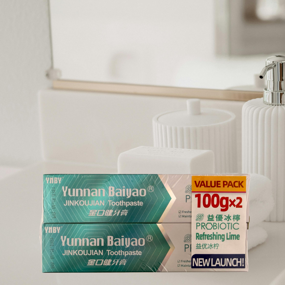 Yunnan Baiyao JinKouJian Toothpaste 100g x2 - Refreshing Lime & Fresh Mint Twin Pack