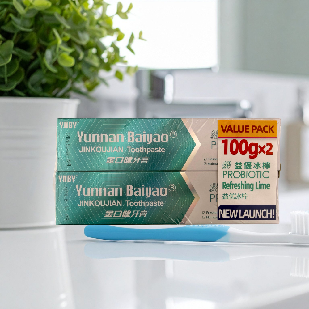 Yunnan Baiyao JinKouJian Toothpaste 100g x2 - Refreshing Lime & Fresh Mint Twin Pack