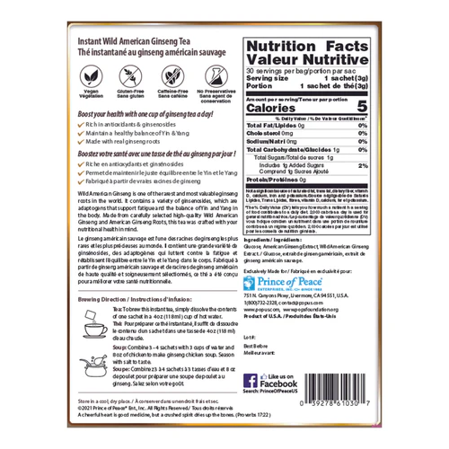 Wild American Ginseng Instant Tea Bags – 100% Wisconsin Ginseng for Daily Energy, Focus & Wellness, 30 Sachets