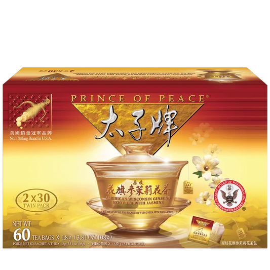 Prince of Peace American Ginseng Root Tea with Jasmine, 60 Tea Bags, Twin Pack
