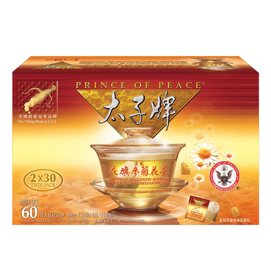 Prince of Peace American Ginseng Root Tea with Chrysanthemum, 60 Tea Bags, Twin Pack