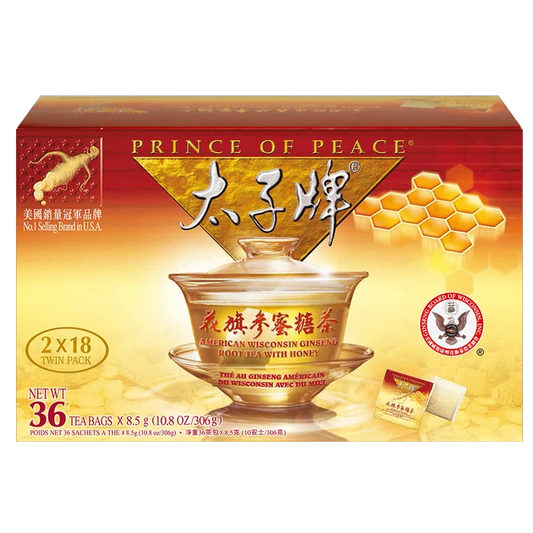 Prince of Peace American Ginseng Root Tea with Honey, Twin Pack, 36 Tea Bags (2 × 18)