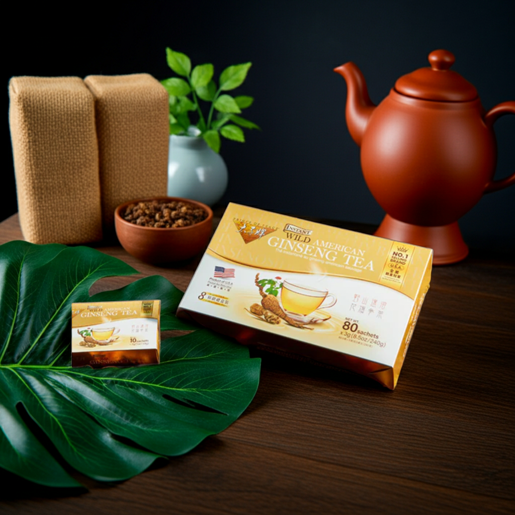 GinGinGood American Ginseng Wild Root Tea, 80 Sachets in Gift Box – Natural Energy & Wellness