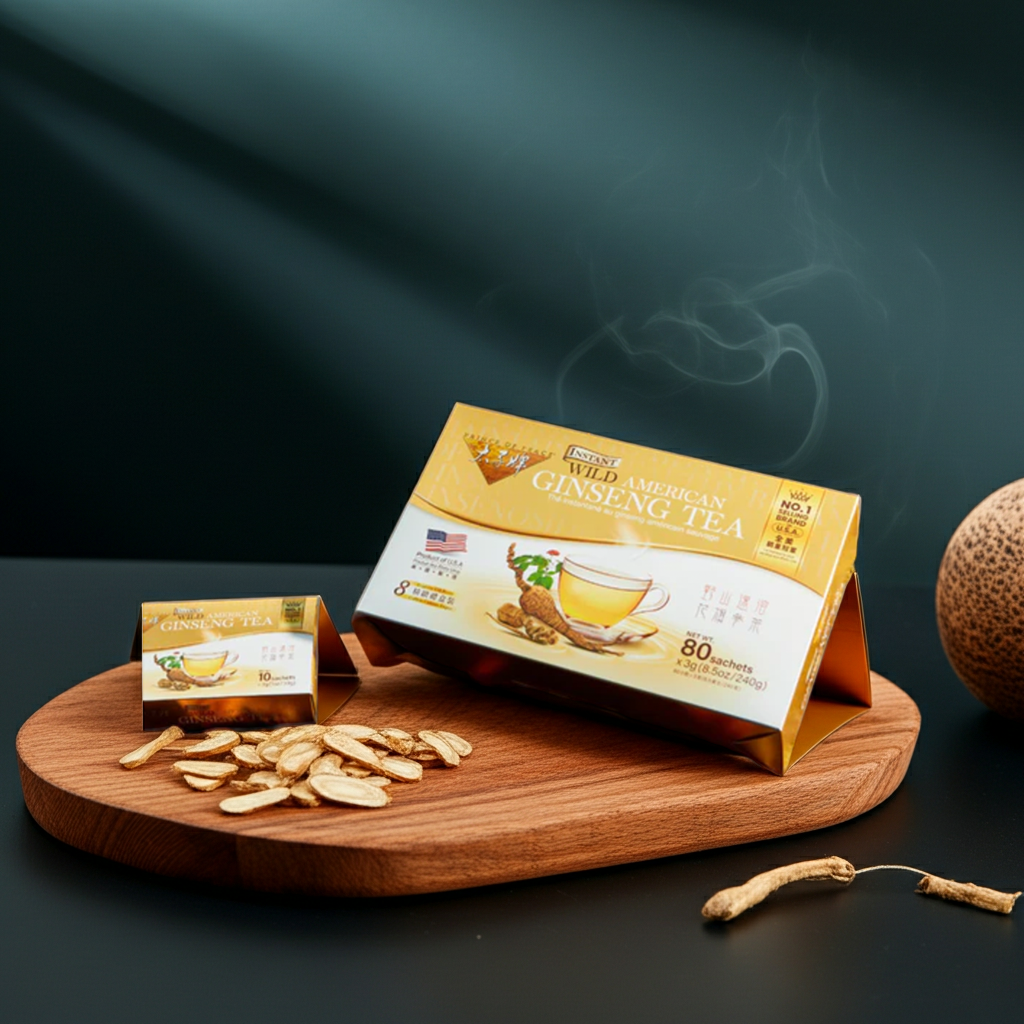 GinGinGood American Ginseng Wild Root Tea, 80 Sachets in Gift Box – Natural Energy & Wellness