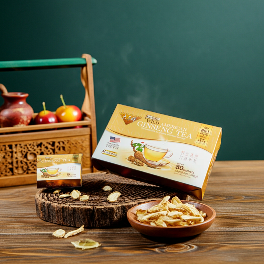 GinGinGood American Ginseng Wild Root Tea, 80 Sachets in Gift Box – Natural Energy & Wellness