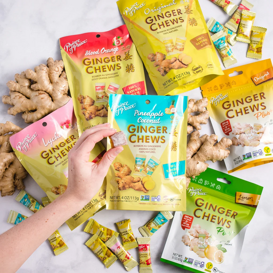 Ginger Chews 4 oz – 7 Flavors | Original, Lemon, Orange, Mango, Lychee, Coconut & Cola | Prince of Peace