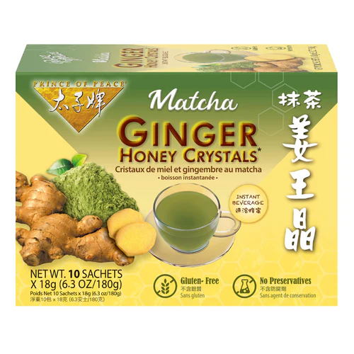 GinGinGood Ginger Honey Crystals - Authentic Ginger Tea Bags by Prince of Peace (Honey, Lemon, Matcha Flavors)