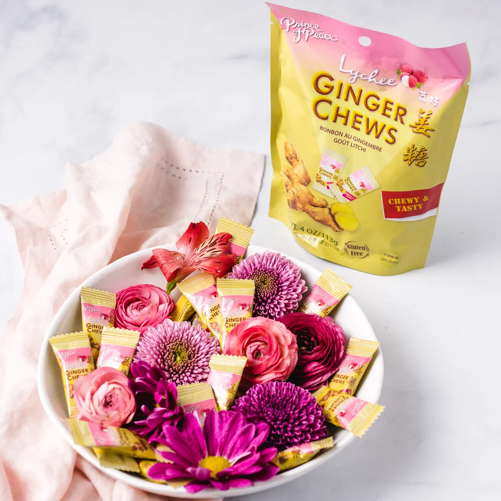 Ginger Chews 4 oz – 7 Flavors | Original, Lemon, Orange, Mango, Lychee, Coconut & Cola | Prince of Peace