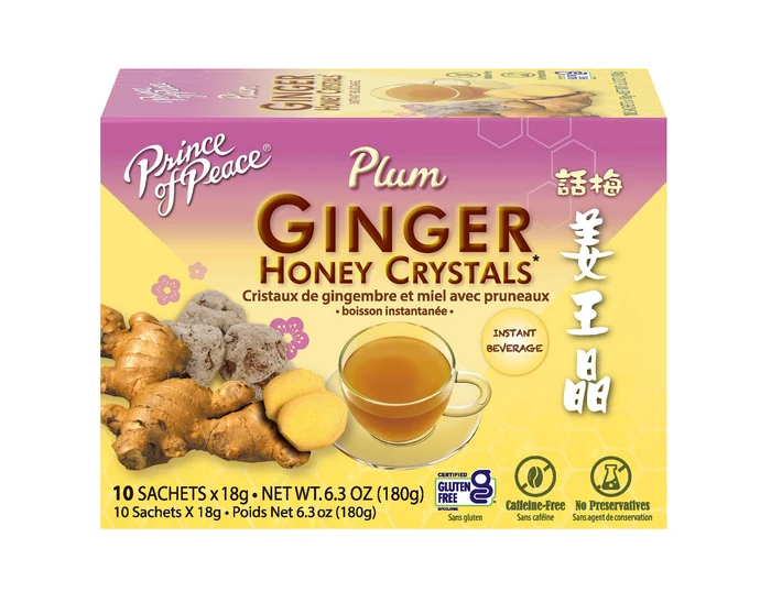 Instant Ginger Honey Tea, Passion Fruit & Plum Flavors, 10 Sachets Each - Prince of Peace