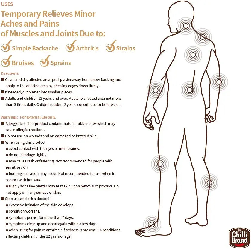 Chilli Brand Capsicum Pain Relief Plaster – Natural Muscle & Joint Pain Relief